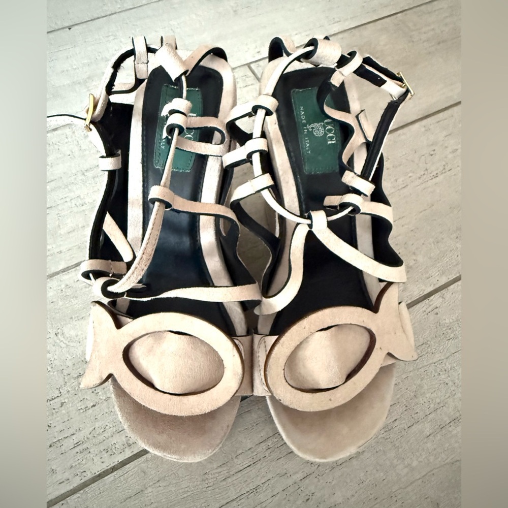 Pucci Tan Suede Leather Musa 140 Platform Summer Wedges - Size IT 37 / US 7 - Picture 4 of 7